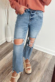 Raw Hem Ripped Knee Flare Jeans