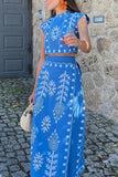 Patterned Skirt Set with Tie Detail
