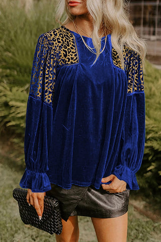 Leopard Patchwork Long Sleeve Blouse