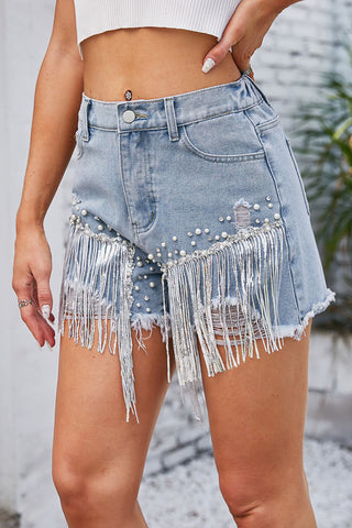 Embellished Fringe Denim Shorts