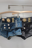 Embellished Denim Shorts with Belt