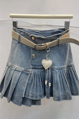 Pleated Denim Mini Skirt