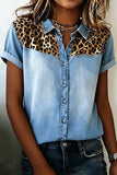 Button-Front Leopard Accent Blouse
