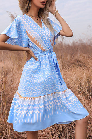 V-Neck Tie-Waist Casual Dress
