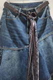 Asymmetric Denim Midi Skirt
