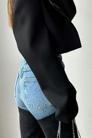 High-Rise Two-Tone Flare Jeans