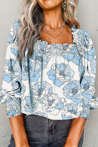 Floral Smocked Blouse with Ruffle Sleeves