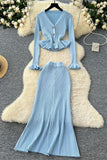 Buttoned Peplum Skirt Set