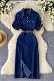 Button-Up Denim Midi Dress