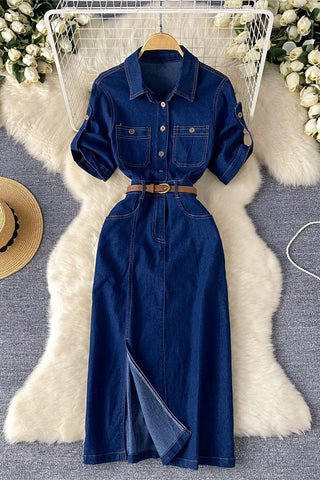 Button-Up Denim Midi Dress