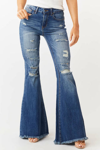 Distressed Flare Jeans with Frayed Hem