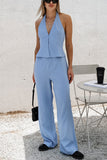 Halter Neck Wide-Leg Pant Set