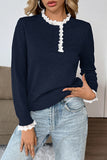 Lace-Trim Button-Up Sweater