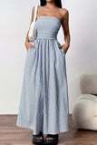 Strapless Striped Maxi Dress