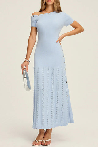 Off-Shoulder Buttoned Casual Dress