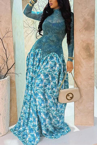 Long-Sleeve Printed Casual Dress