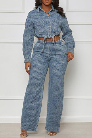 Textured Drawstring Waist Pants Set