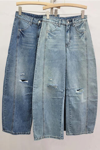 Distressed Wide-Leg Denim Pants