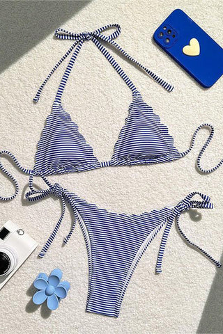 Striped Halter Bikini Set