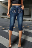 Lace-Up Denim Capri Shorts