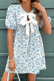 Floral Bow Puff Sleeve Mini Dress