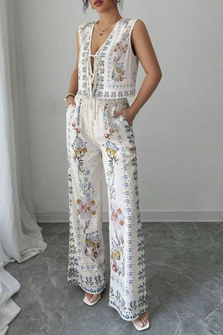 Floral Sleeveless Pants Set
