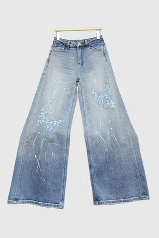 Butterfly Print Straight Jeans