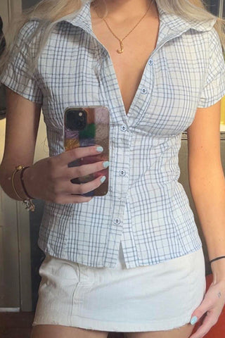 Checkered Button-Front T-Shirt