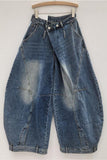 Wide-Leg Denim Trousers with Unique Details