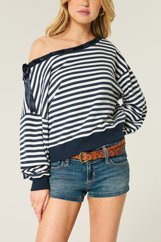 Off-Shoulder Striped Sweatshirt
