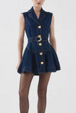 Belted Button-Front Denim Dress