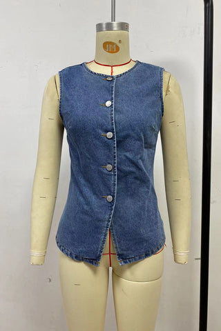 Button-Front Denim Vest