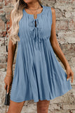 Tie-Front Pleated Sleeveless Mini Dress
