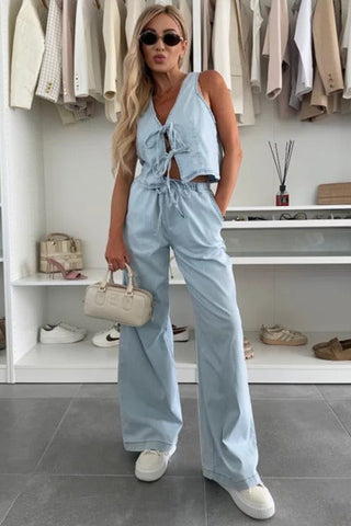 Tie-Front Sleeveless Pants Set