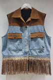 Fringe-Accent Denim Vest