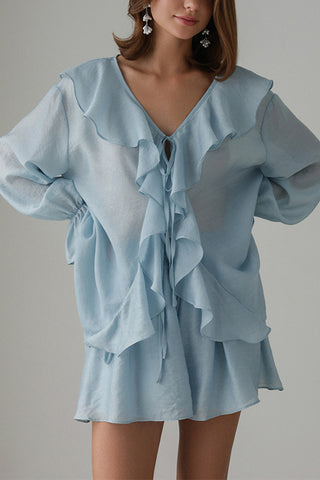 Ruffle Front Shorts Set