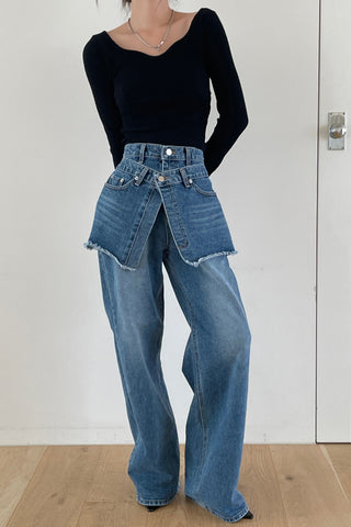 Distinctive Layered Straight Jeans