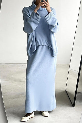 Cozy High-Neck Sweater and Skirt Set