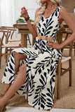 Leaf Print Sleeveless Casual Dress