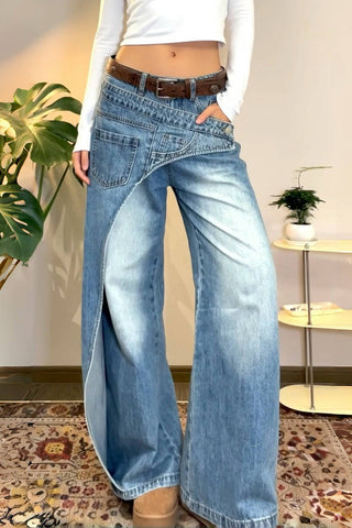 Asymmetrical Straight Denim Jeans