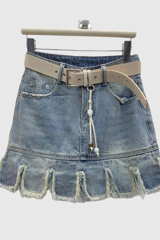 Frayed Hem Denim Mini Skirt