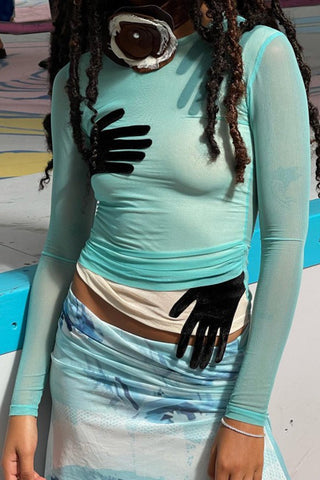 Sheer Mesh Top with Glove Print