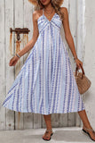 Striped Halter Tie Neck Casual Dress