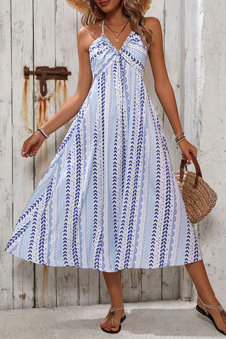 Striped Halter Tie Neck Casual Dress