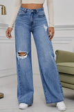 High-Waisted Ripped Straight Jeans