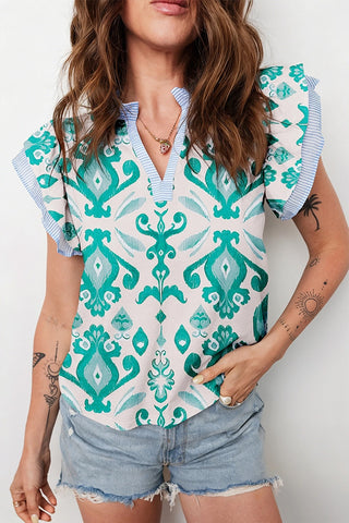 Ethnic Print Flutter Sleeve Top