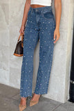 Pearl Embellished Straight Leg Jeans