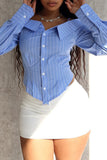 Off-Shoulder Striped Button-Down Top