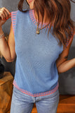 Round Neck Sleeveless Sweater with Trim