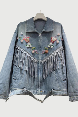 Floral Fringe Denim Jacket